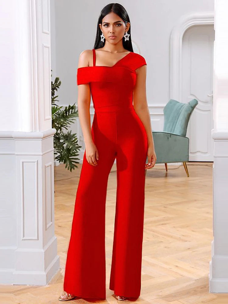 Elegant One Shoulder Bodycon Bandage Overalls Two Piece Sets Rompers Jumpsuit Mssza