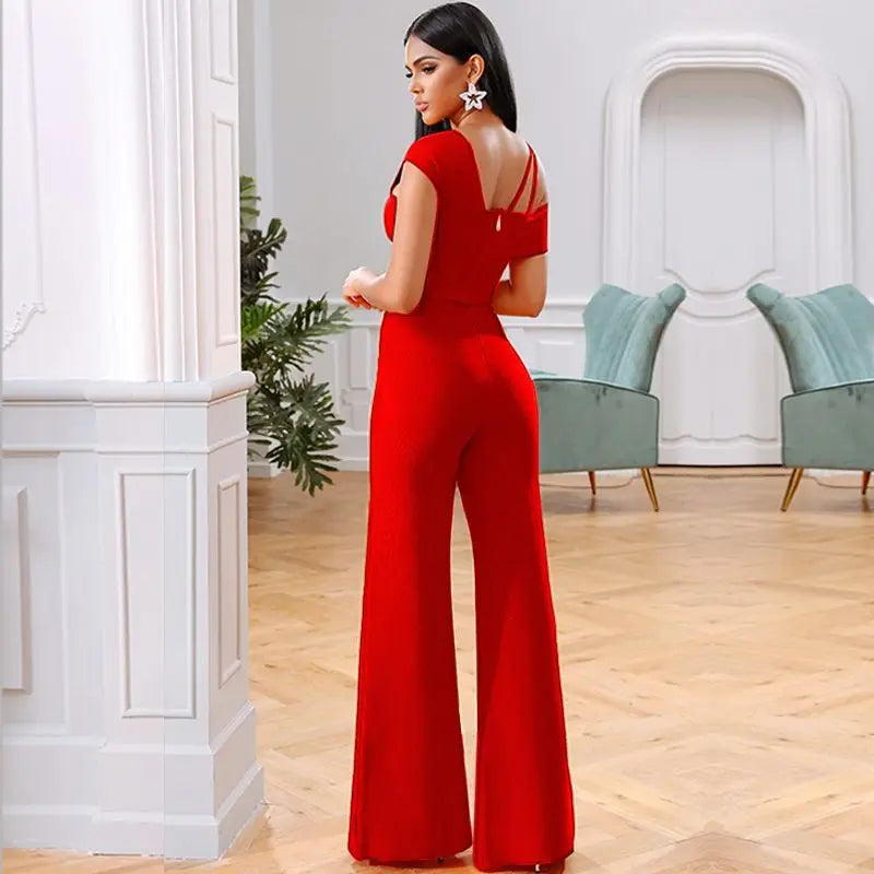 Elegant One Shoulder Bodycon Bandage Overalls Two Piece Sets Rompers Jumpsuit Mssza