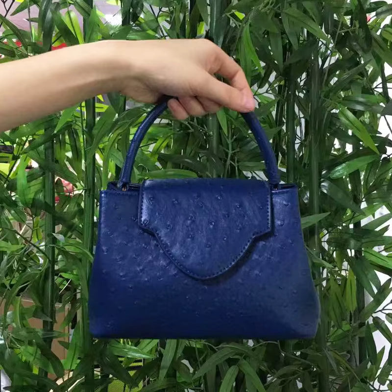 Elegant Open Pocket Ostrich Leather Pouch Tote Travel Handbag Mssza