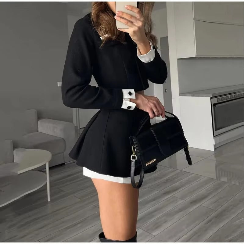 Elegant Patchwork Jacket High Waist Shorts Two Pieces Set Mssza