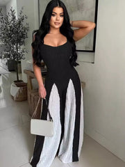 Elegant Patchwork Knitted Wide Pants Night Clubwear Sweater Jumpsuits Romper Mssza