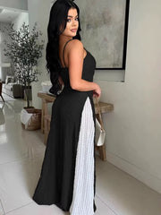 Elegant Patchwork Knitted Wide Pants Night Clubwear Sweater Jumpsuits Romper Mssza