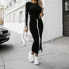 Elegant Patchwork O-Neck Top Maxi Dress Two Pieces Sets Mssza