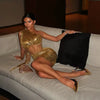 Elegant Patchwork One Shoulder Tank Tops Ruched Irregular Mini Skirt 2 Piece Sets Mssza