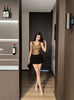 Elegant Patchwork V-Neck Short Sequin Sling Chic Basic Tee Camis Tops Mssza