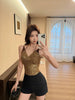 Elegant Patchwork V-Neck Short Sequin Sling Chic Basic Tee Camis Tops Mssza