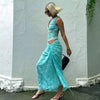 Elegant Patchwork V-neck Top Lace Long Skirt Two Piece Sets Mssza