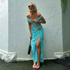Elegant Patchwork V-neck Top Lace Long Skirt Two Piece Sets Mssza