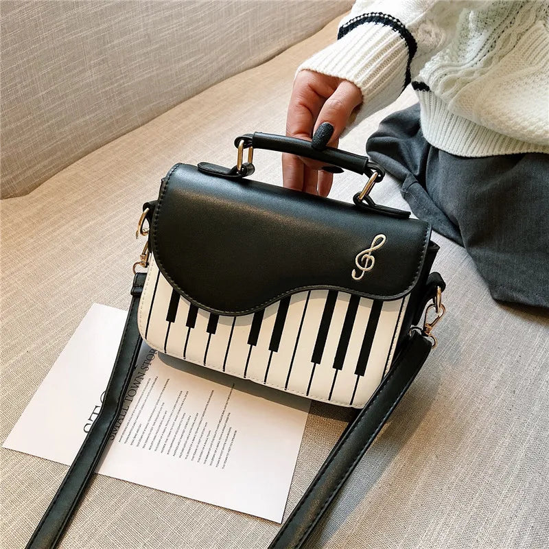 Elegant Piano Design PU Leather Messenger Coin Pocket Crossbody Shoulder Bag Mssza