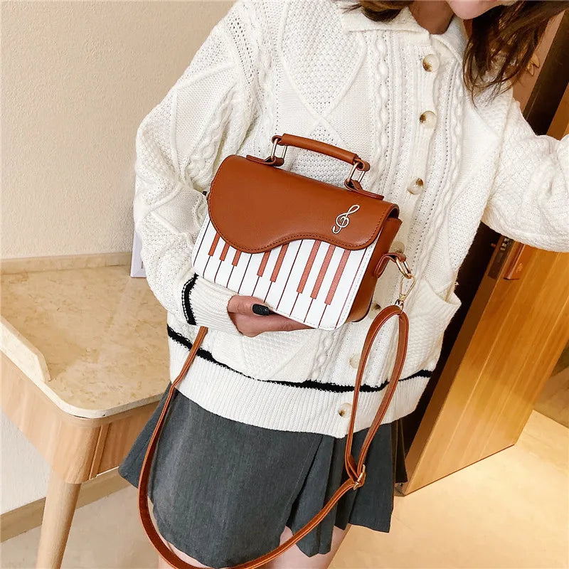 Elegant Piano Design PU Leather Messenger Coin Pocket Crossbody Shoulder Bag Mssza