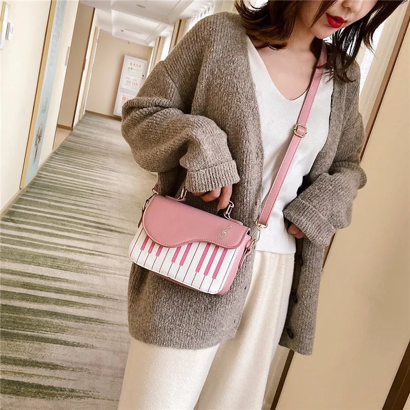 Elegant Piano Design PU Leather Messenger Coin Pocket Crossbody Shoulder Bag Mssza