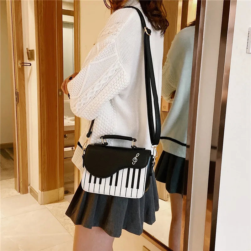 Elegant Piano Design PU Leather Messenger Coin Pocket Crossbody Shoulder Bag Mssza