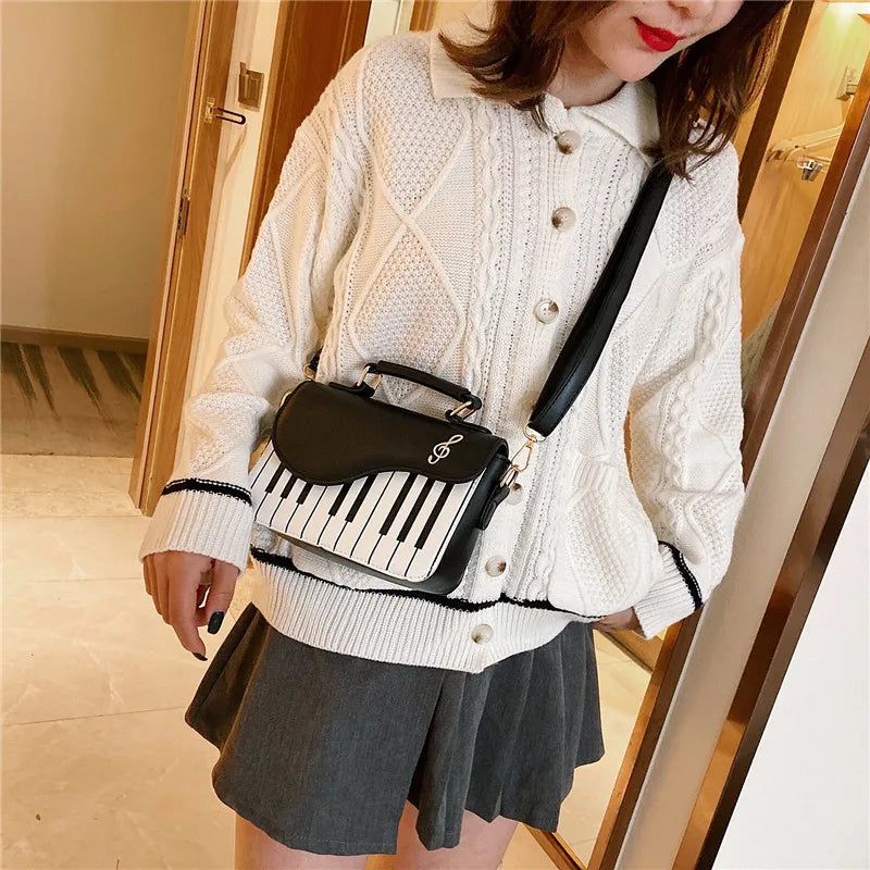 Elegant Piano Design PU Leather Messenger Coin Pocket Crossbody Shoulder Bag Mssza