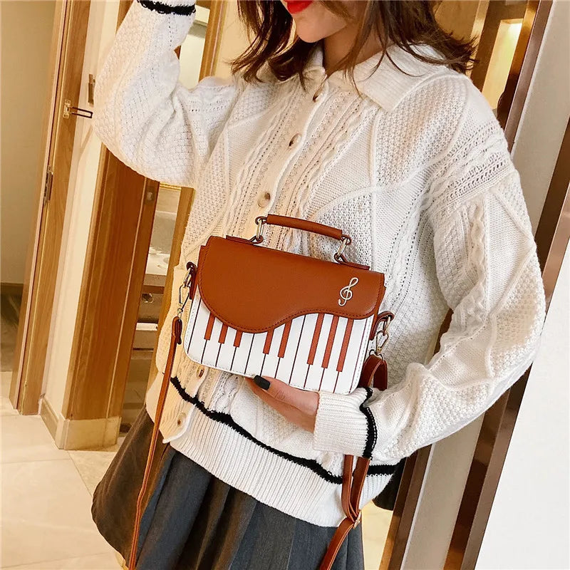 Elegant Piano Design PU Leather Messenger Coin Pocket Crossbody Shoulder Bag Mssza