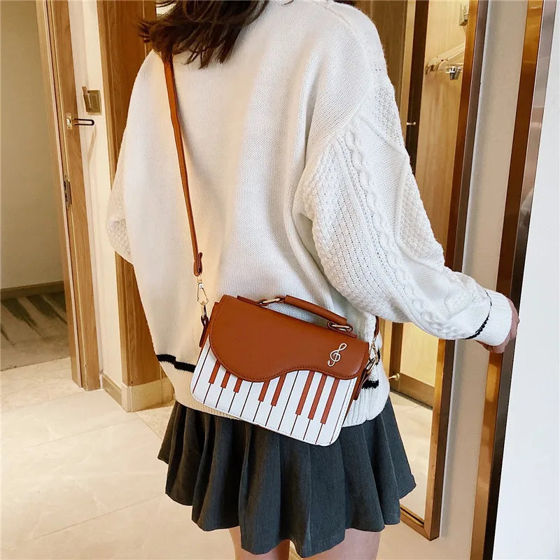 Elegant Piano Design PU Leather Messenger Coin Pocket Crossbody Shoulder Bag Mssza
