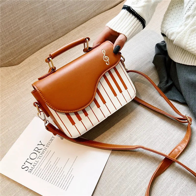 Elegant Piano Design PU Leather Messenger Coin Pocket Crossbody Shoulder Bag Mssza