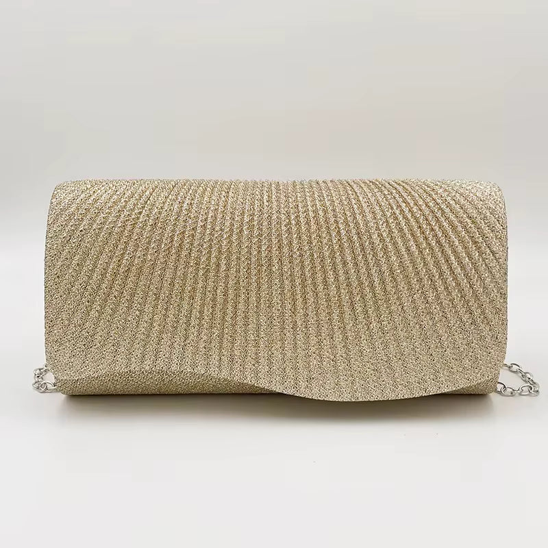 Elegant Pleated Long Chain Party Evening Diamond Wedding Clutch Mssza