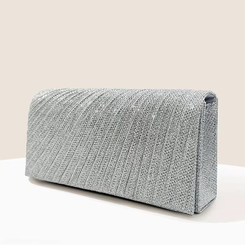 Elegant Pleated Long Chain Party Evening Diamond Wedding Clutch Mssza