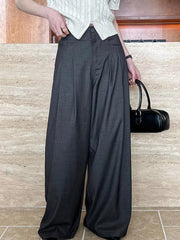 Elegant Pleated Long Wide Leg High Waist Pocket Trousers Pants Mssza