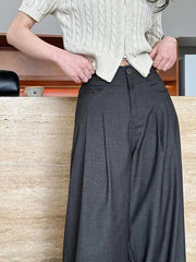 Elegant Pleated Long Wide Leg High Waist Pocket Trousers Pants Mssza