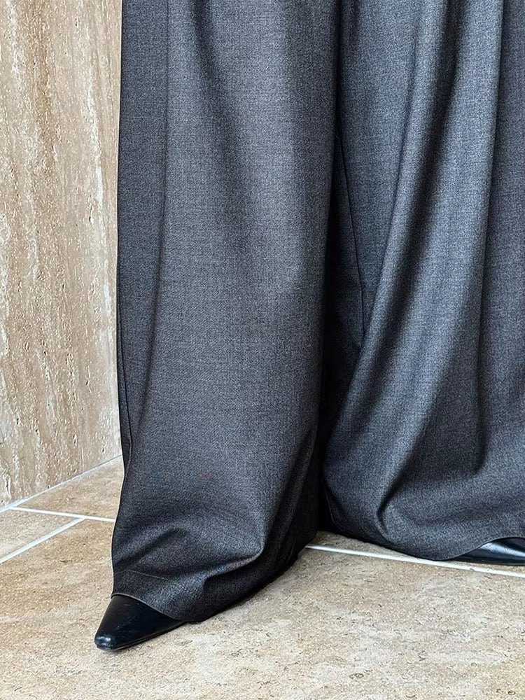 Elegant Pleated Long Wide Leg High Waist Pocket Trousers Pants Mssza