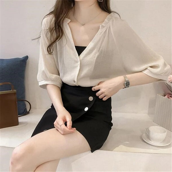 Elegant Plus Size Tunic V Neck Shirt Mssza