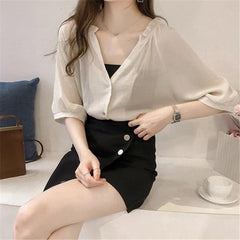 Elegant Plus Size Tunic V Neck Shirt Mssza