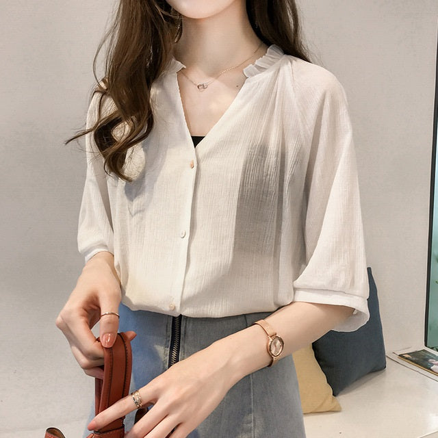 Elegant Plus Size Tunic V Neck Shirt Mssza