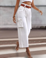 Elegant Pocket Button Streetwear Trousers High Waist Slim Casual Pants Mssza