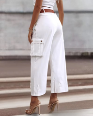Elegant Pocket Button Streetwear Trousers High Waist Slim Casual Pants Mssza