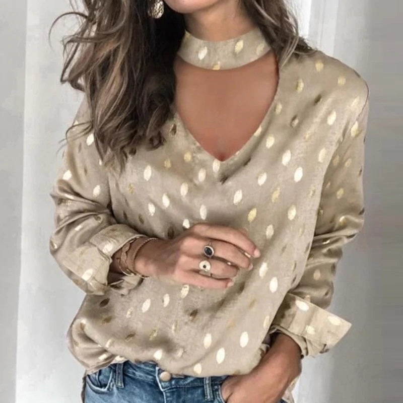 Elegant Polka Dot Long Sleeve Tops Mssza