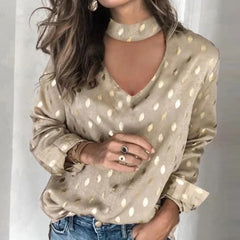 Elegant Polka Dot Long Sleeve Tops Mssza