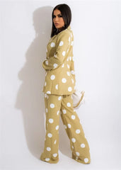 Elegant Polka Dot Print Blazer Coat Pants Suits Two Piece Set Mssza