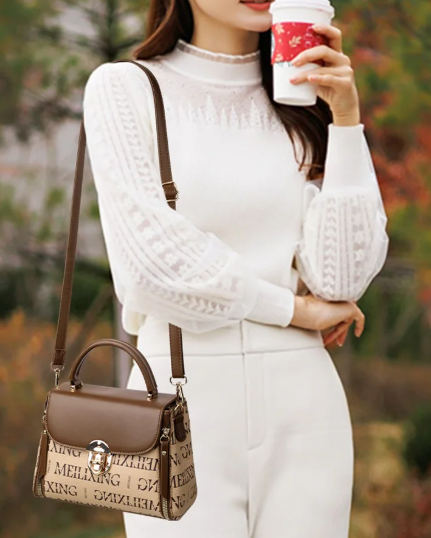 Elegant Printed Fashionable Hand-Held Locks Commuting Small Square Shoulder Crossbody Bag Mssza