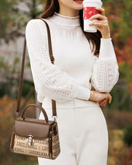 Elegant Printed Fashionable Hand-Held Locks Commuting Small Square Shoulder Crossbody Bag Mssza