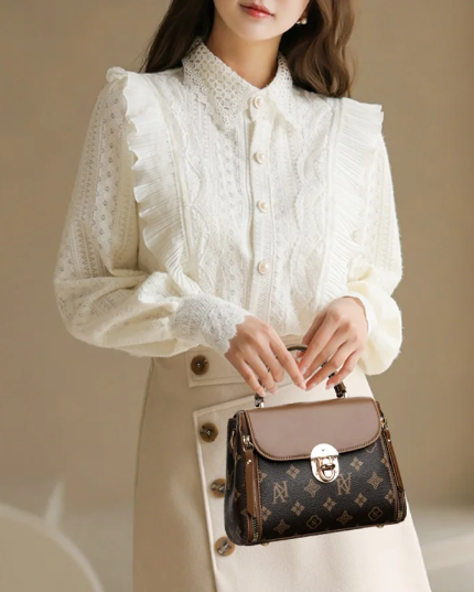 Elegant Printed Fashionable Hand-Held Locks Commuting Small Square Shoulder Crossbody Bag Mssza