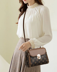Elegant Printed Fashionable Hand-Held Locks Commuting Small Square Shoulder Crossbody Bag Mssza