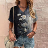 Elegant Printed Short Sleeve V Neck Pullover Slight Stretch T Shirts Mssza