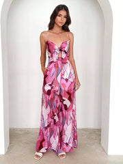 Elegant Printed Slip With Tie Front Wide Leg Jumpsuit Mssza
