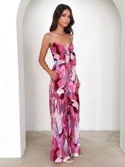 Elegant Printed Slip With Tie Front Wide Leg Jumpsuit Mssza