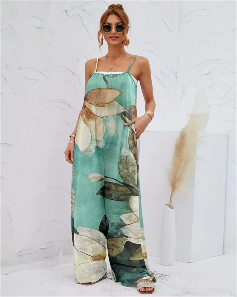 Elegant Printing Color Gradient Sleeveless Pockets Jumpsuit Mssza