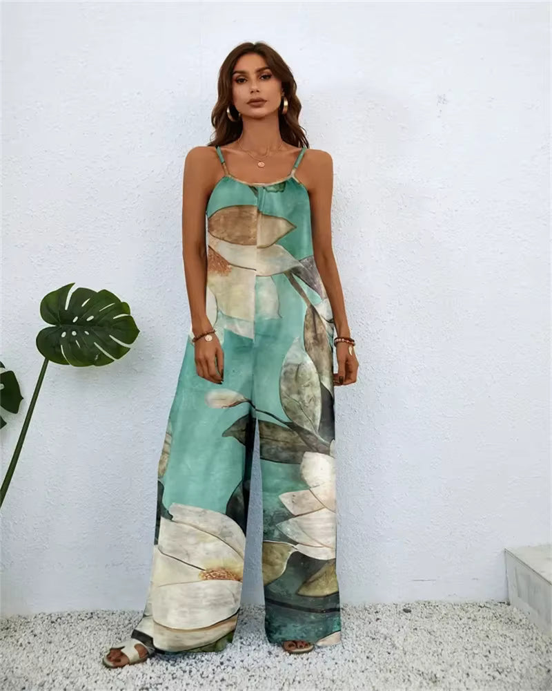 Elegant Printing Color Gradient Sleeveless Pockets Jumpsuit Mssza