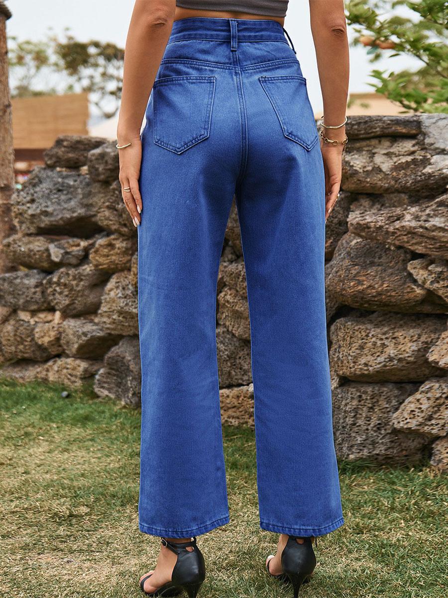 Elegant Raised Cowboy Split Front Waist Denim Bottoms Jeans Mssza