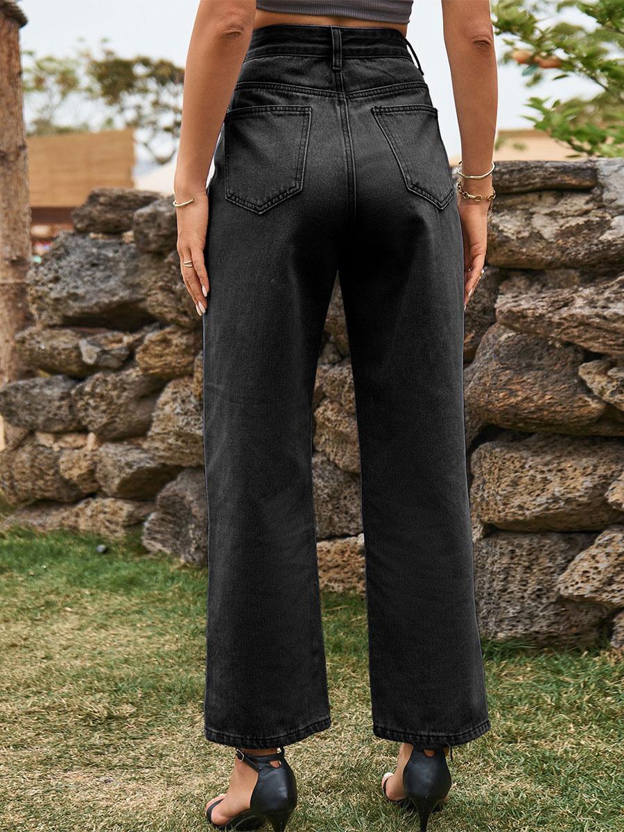 Elegant Raised Cowboy Split Front Waist Denim Bottoms Jeans Mssza