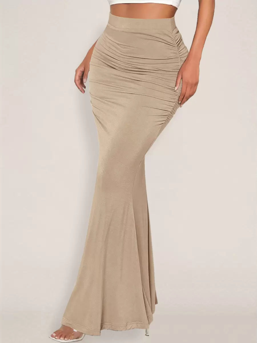 Elegant Raised Waist Polyester Elastic Waist Long Skirt Street Wear Mssza