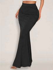 Elegant Raised Waist Polyester Elastic Waist Long Skirt Street Wear Mssza