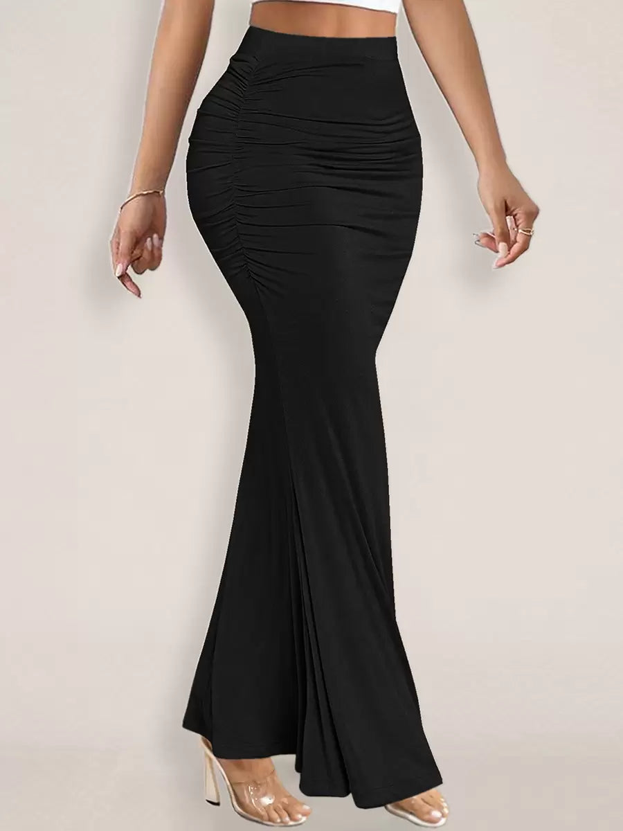Elegant Raised Waist Polyester Elastic Waist Long Skirt Street Wear Mssza
