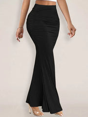 Elegant Raised Waist Polyester Elastic Waist Long Skirt Street Wear Mssza