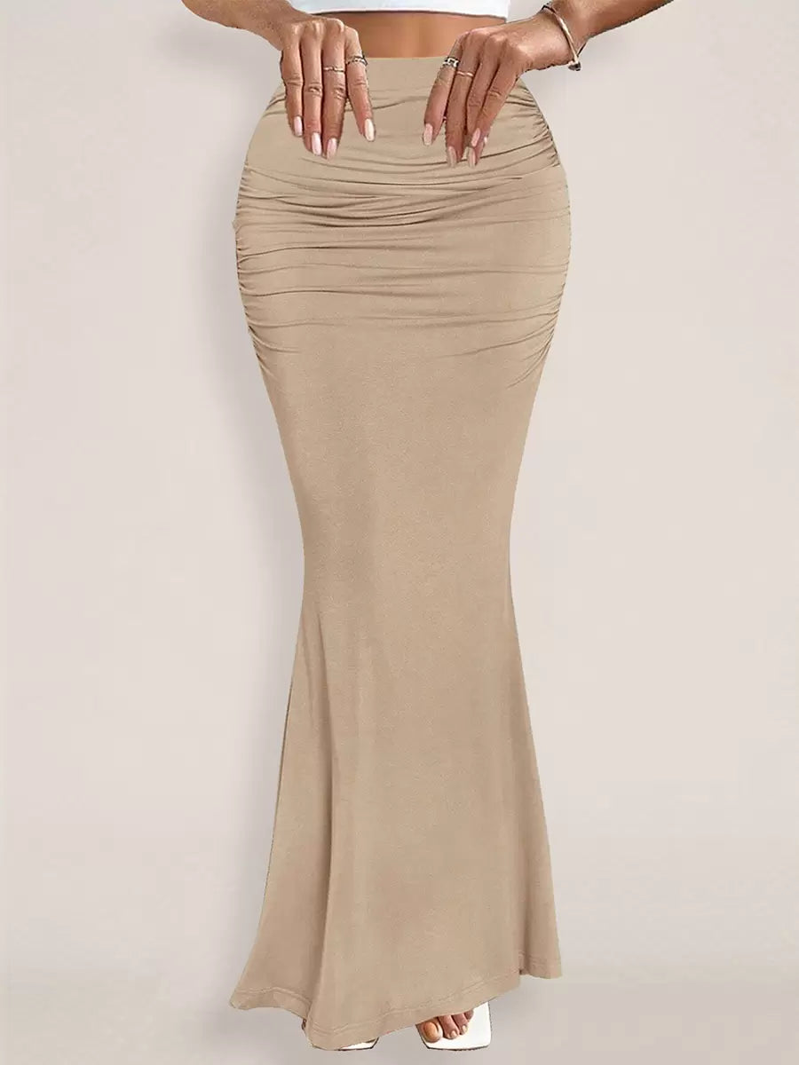 Elegant Raised Waist Polyester Elastic Waist Long Skirt Street Wear Mssza