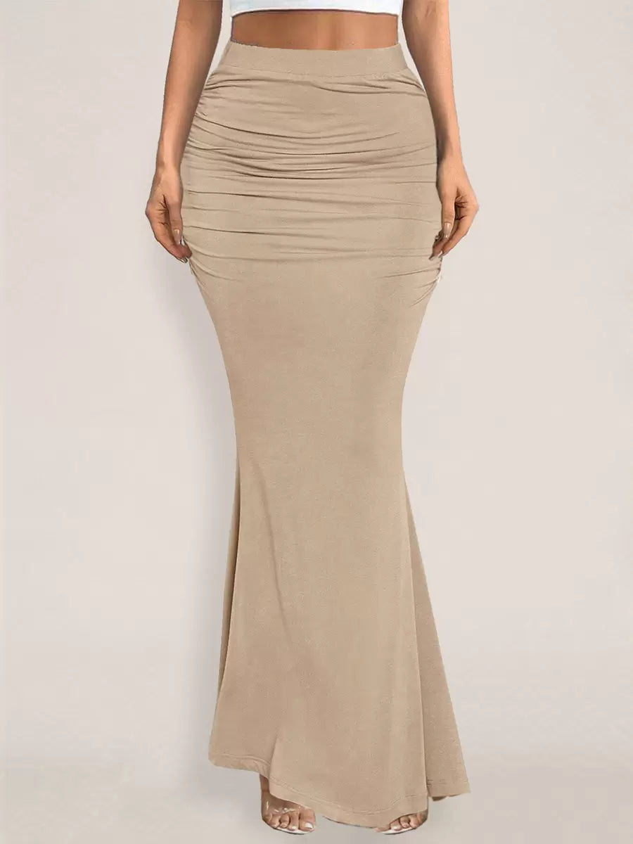 Elegant Raised Waist Polyester Elastic Waist Long Skirt Street Wear Mssza